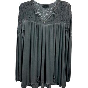 POL Sun-dried Charcoal Lace Babydoll Tunic Top Size S